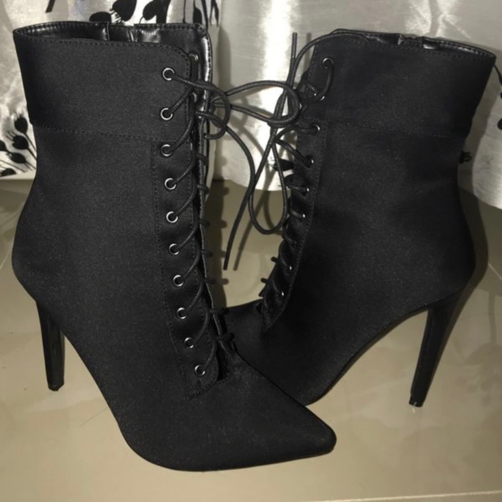 Black Strapped Up with Zipper Heel Boots